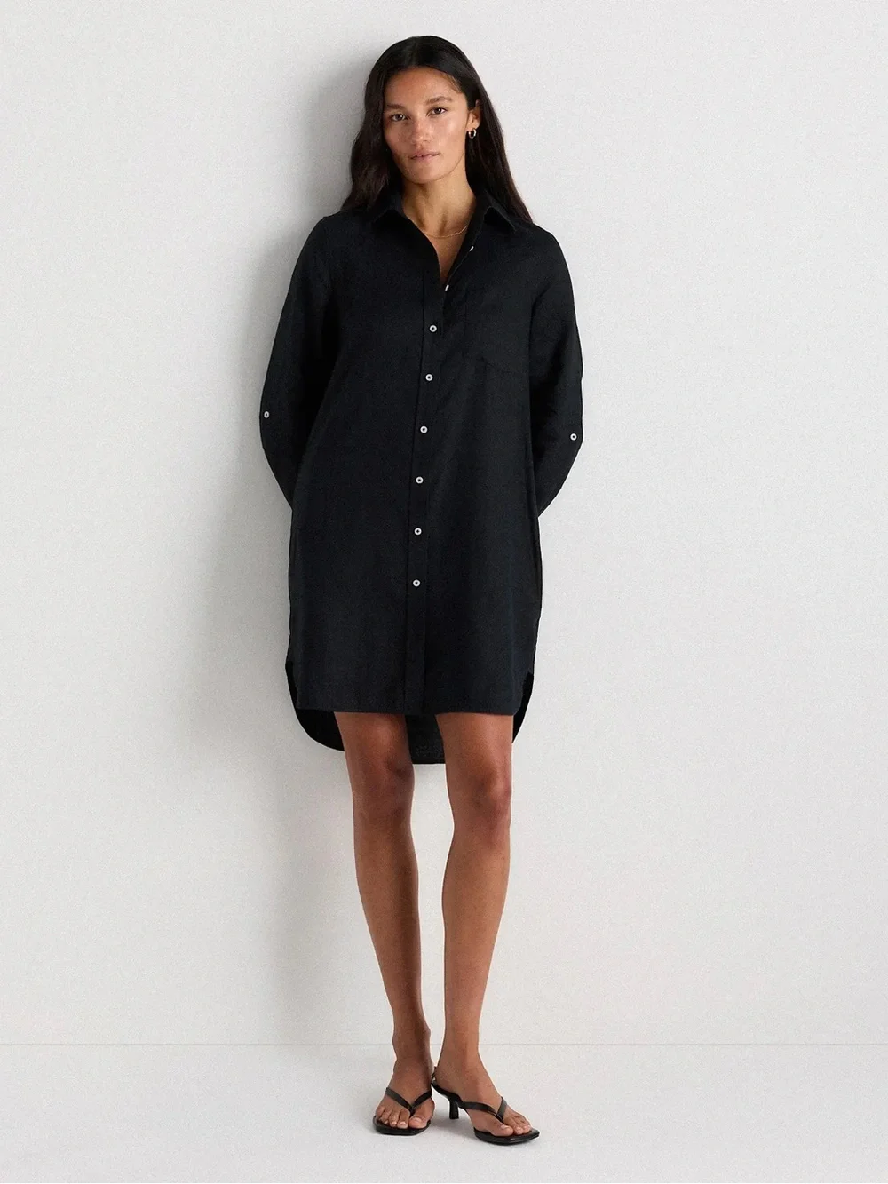NWT QUINCE 100% European Linen Shirt Dress Black Small
